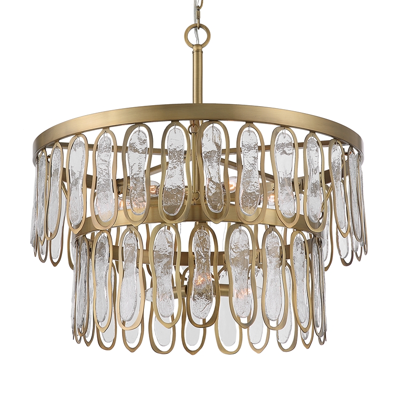 Uttermost Aurelie 9-Light Round Steel Metal & Glass Pendant in Antique Brass