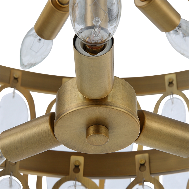 Uttermost Aurelie 9-Light Round Steel Metal & Glass Pendant in Antique Brass