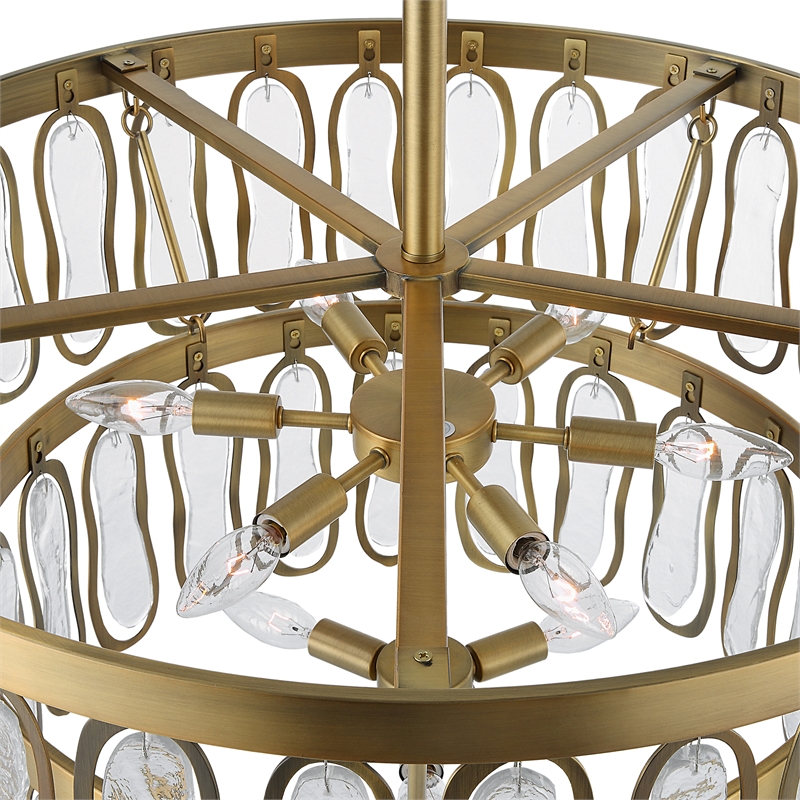 Uttermost Aurelie 9-Light Round Steel Metal & Glass Pendant in Antique Brass