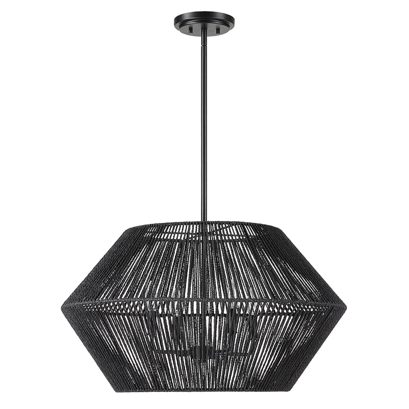 Uttermost Suva 4-Light Transitional Steel & Rattan Pendant in Matte Black