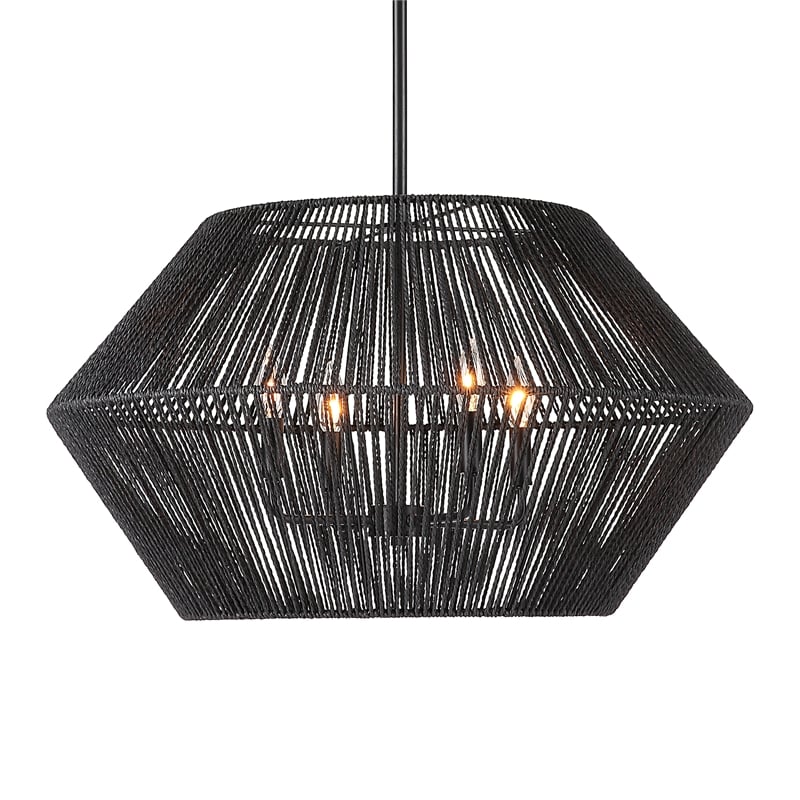 Uttermost Suva 4-Light Transitional Steel & Rattan Pendant in Matte Black