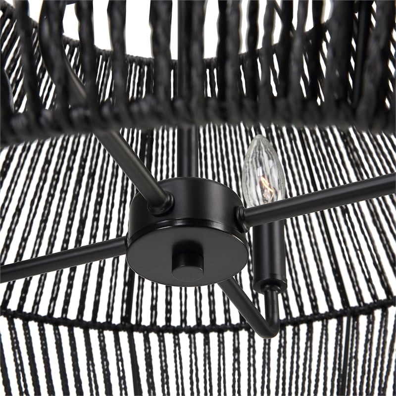 Uttermost Suva 4-Light Transitional Steel & Rattan Pendant in Matte Black