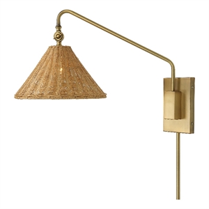 Uttermost Phuvinh 1-Light Steel & Rattan Sconce in Natural/Antique Brass