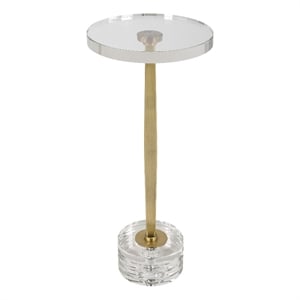 Uttermost Groove 23.75&quot Transitional Crystal & Metal Drink Table in Brushed Gold