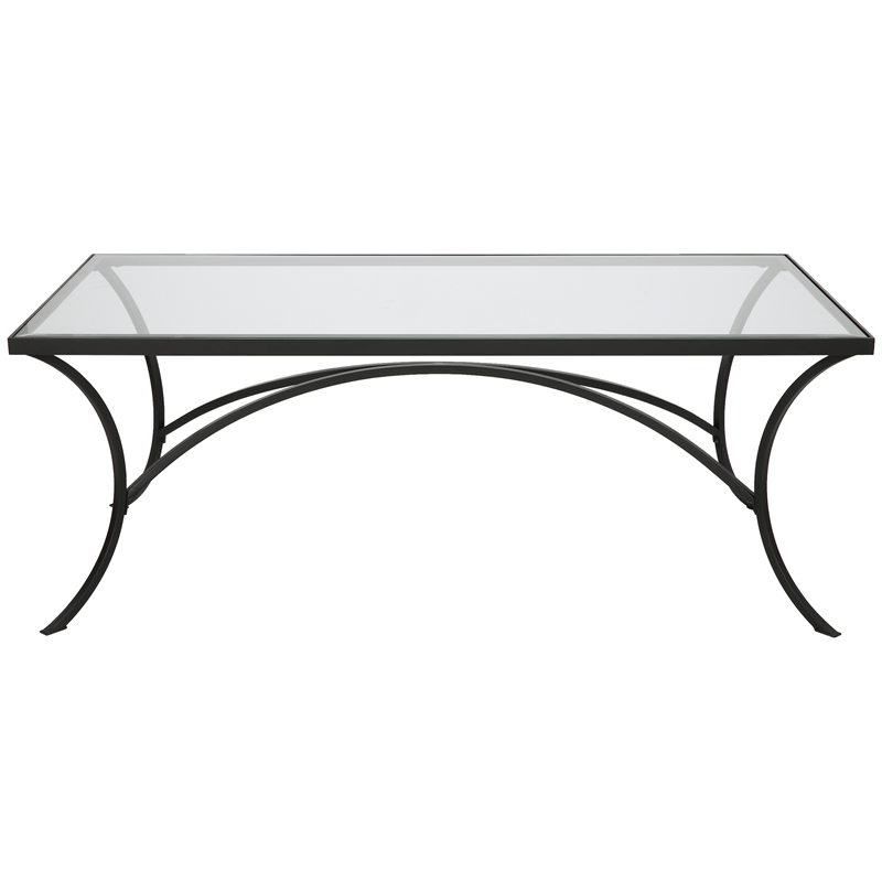 Uttermost Alayna Beveled Transitional Glass & Metal Coffee Table in Satin Black
