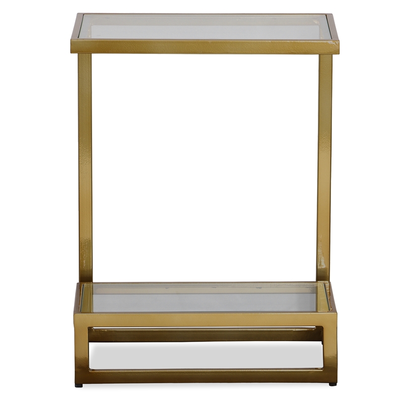 Uttermost Musing Transitional Metal & Glass Accent Table in Brushed Brass/Clear