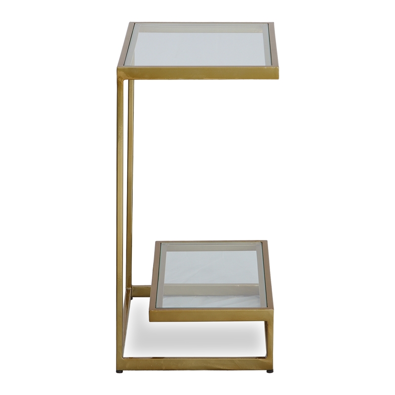 Uttermost Musing Transitional Metal & Glass Accent Table in Brushed Brass/Clear