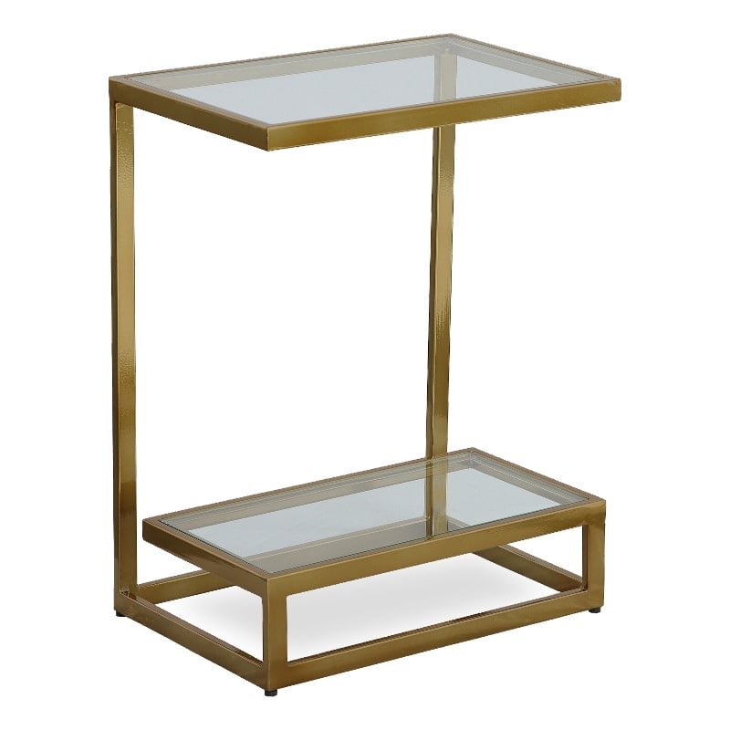 Uttermost Musing Transitional Metal & Glass Accent Table in Brushed Brass/Clear