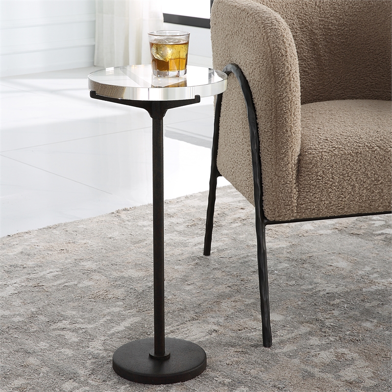 Uttermost Forge Contemporary Metal & Crystal Accent Table in Rustic Brown/Clear
