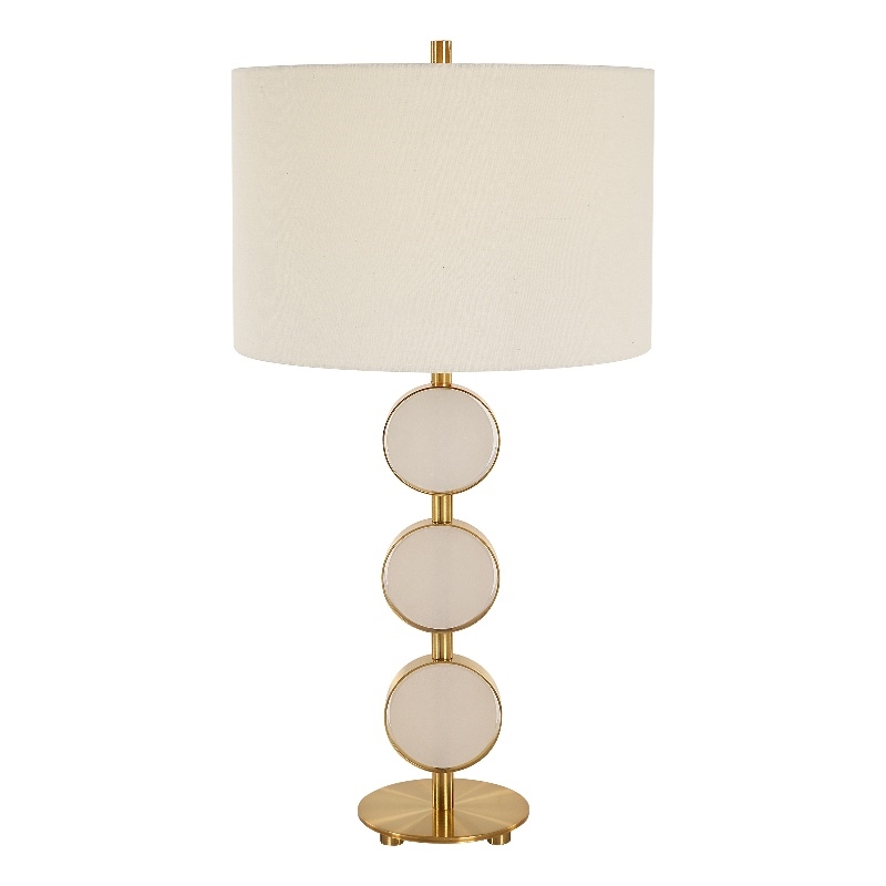 Uttermost Three Rings 1-Light Metal & Fabric Table Lamp in Brushed Brass/White