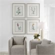 Uttermost Heirloom Blooms Wood & Fabric Framed Prints in Gray/Ivory (Set of 4)