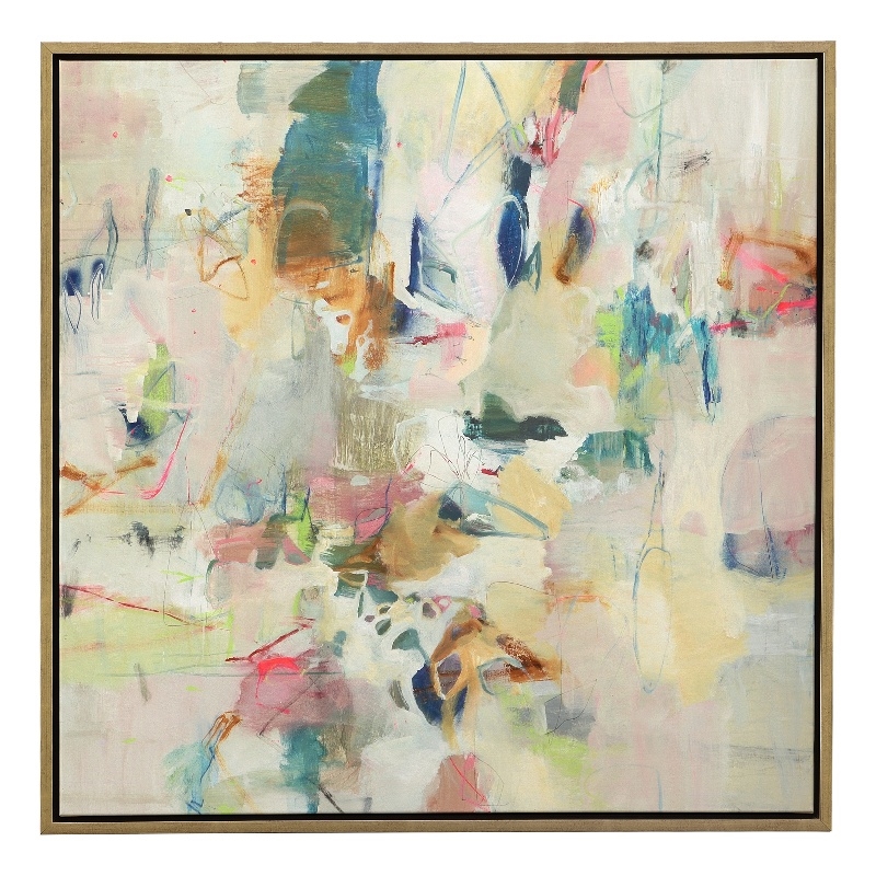 Uttermost Party Time Modern Canvas Fabric Framed Abstract Art in Multi-Color