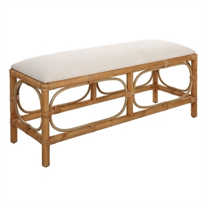 Uttermost Laguna 20.5&quot Transitional Fabric & Wood Bench in White/Natural