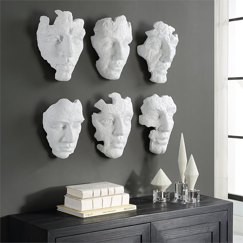 Uttermost Self-Portrait 6-Piece Contemporary Polyresin Mask Wall Decor in White