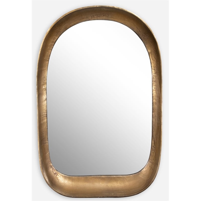 Uttermost Bradano Contemporary Cast Aluminum/Glass Arch Mirror in Antique Brass