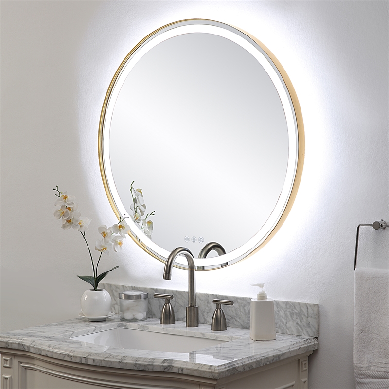 Uttermost Crofton Contemporary Stainless Steel and Metal Round Mirror in Brass