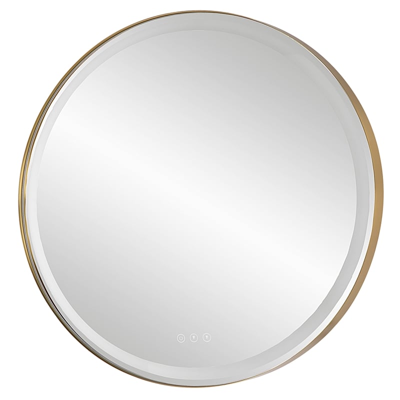 Uttermost Crofton Contemporary Stainless Steel and Metal Round Mirror in Brass