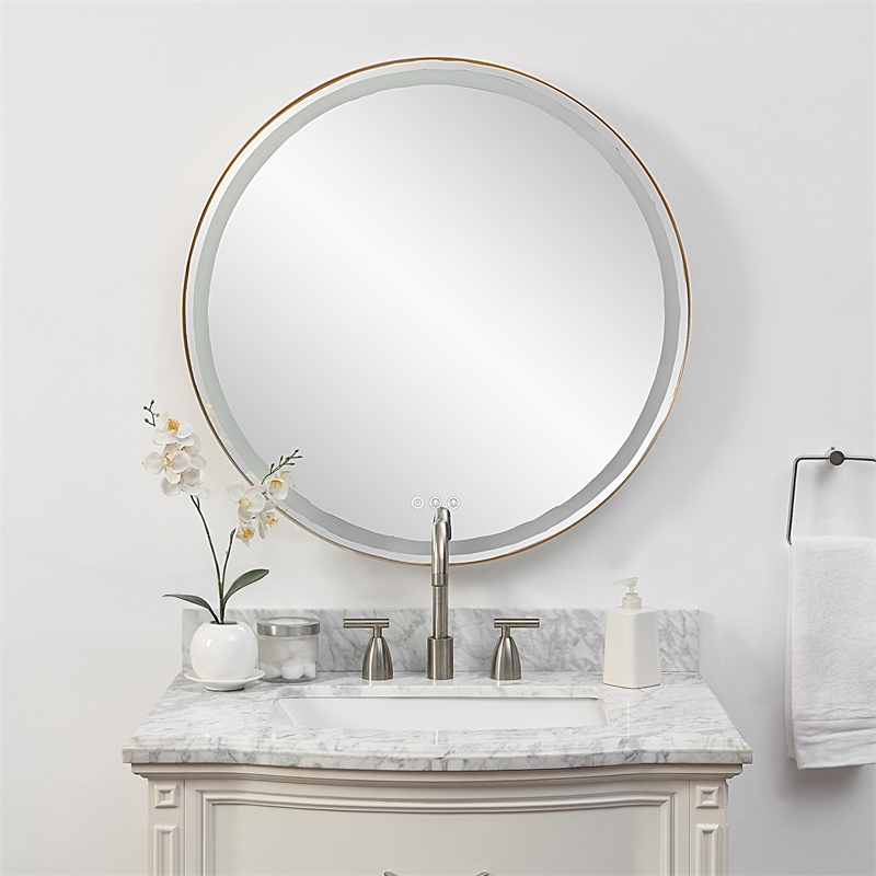 Uttermost Crofton Contemporary Stainless Steel and Metal Round Mirror in Brass