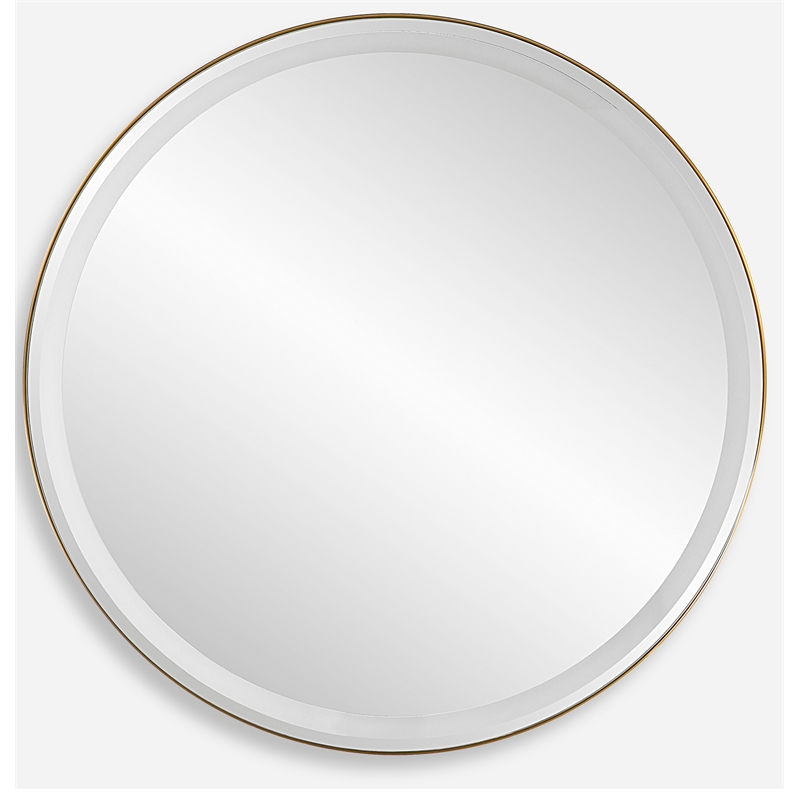 Uttermost Crofton Contemporary Stainless Steel and Metal Round Mirror in Brass