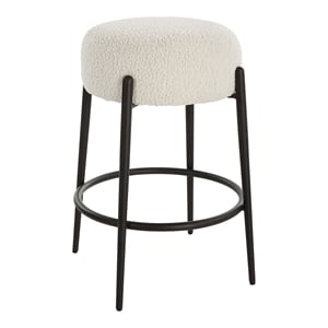 Uttermost Arles 26&quot Contemporary Fabric & Metal Counter Stool in White/Black