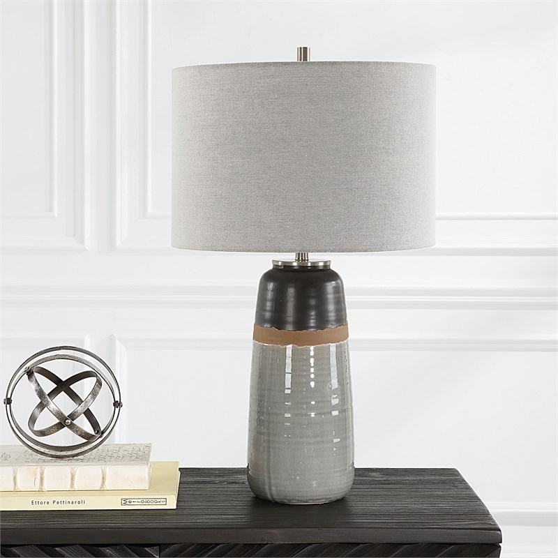 Uttermost Coen Coastal Fabric & Ceramic Lamp in Light Gray and Brown