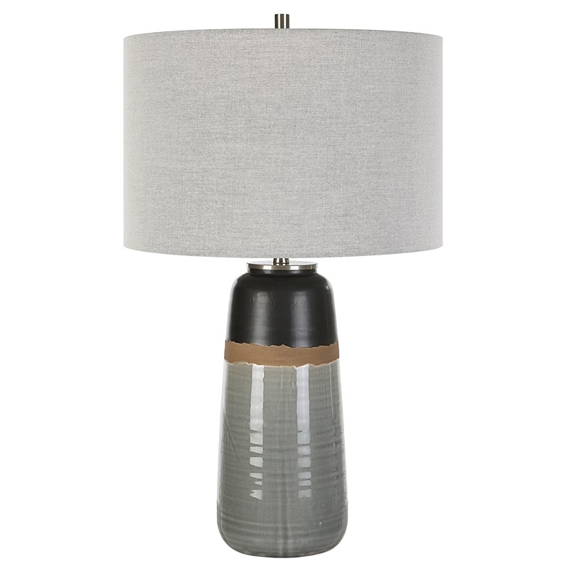 Uttermost Coen Coastal Fabric & Ceramic Lamp in Light Gray and Brown