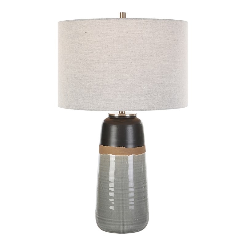 Uttermost Coen Coastal Fabric & Ceramic Lamp in Light Gray and Brown