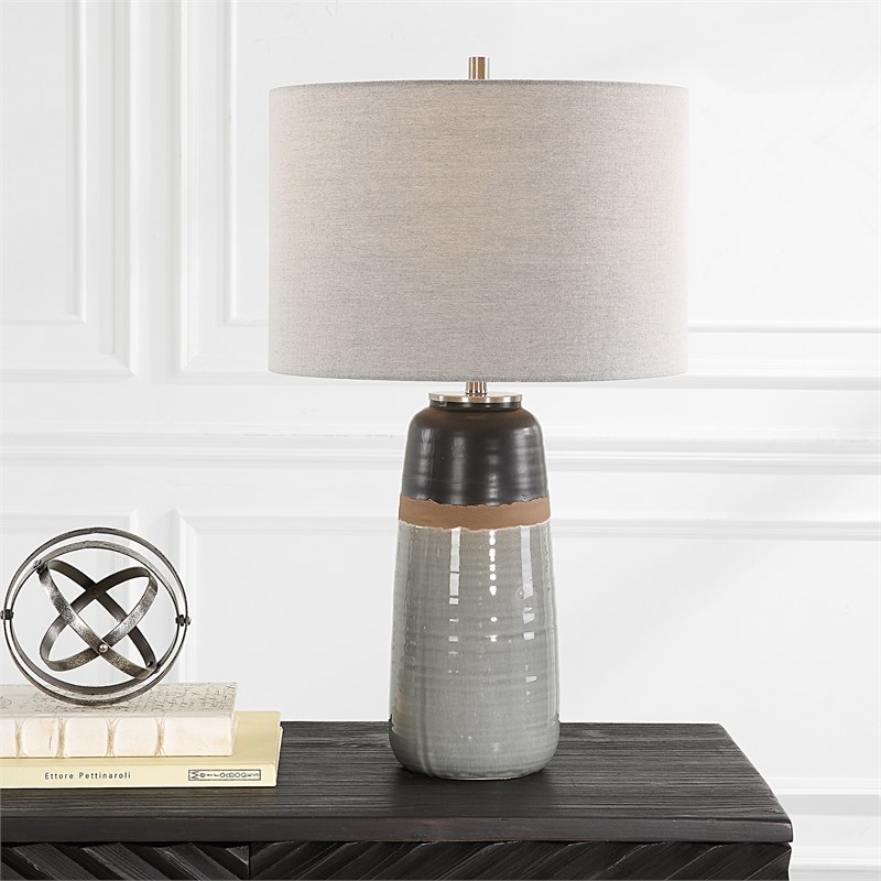 Uttermost Coen Coastal Fabric & Ceramic Lamp in Light Gray and Brown