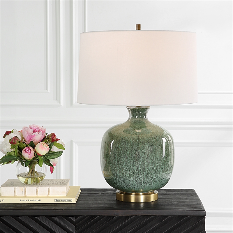 Uttermost Nataly Coastal Ceramic and Fabric Table Lamp in White/Green