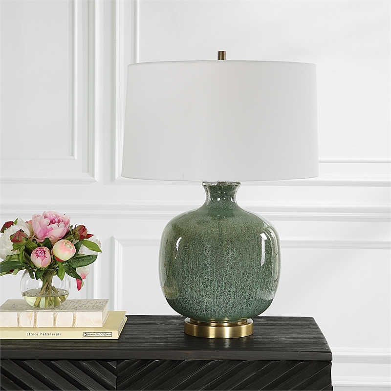Uttermost Nataly Coastal Ceramic and Fabric Table Lamp in White/Green