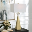 Uttermost Arete Contemporary Iron Metal and Fabric Table Lamp in Brass/White