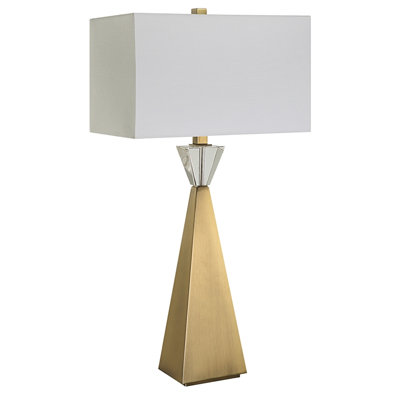 Uttermost Arete Contemporary Iron Metal and Fabric Table Lamp in Brass/White