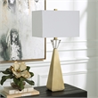 Uttermost Arete Contemporary Iron Metal and Fabric Table Lamp in Brass/White
