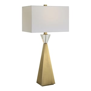 Uttermost Arete Contemporary Iron Metal and Fabric Table Lamp in Brass/White