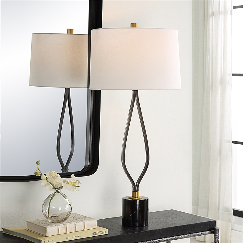 Uttermost Separate Contemporary Iron Metal and Fabric Table Lamp in Black/White