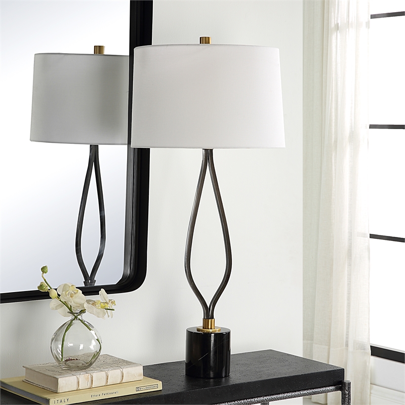 Uttermost Separate Contemporary Iron Metal and Fabric Table Lamp in Black/White