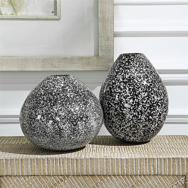 Uttermost Cosmic Contemporary Ceramic Vase in Black and White (Set of 2)