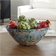 Uttermost Genovesa Coastal Blown Glass Decorative Bowl in Aqua Blue/Gold