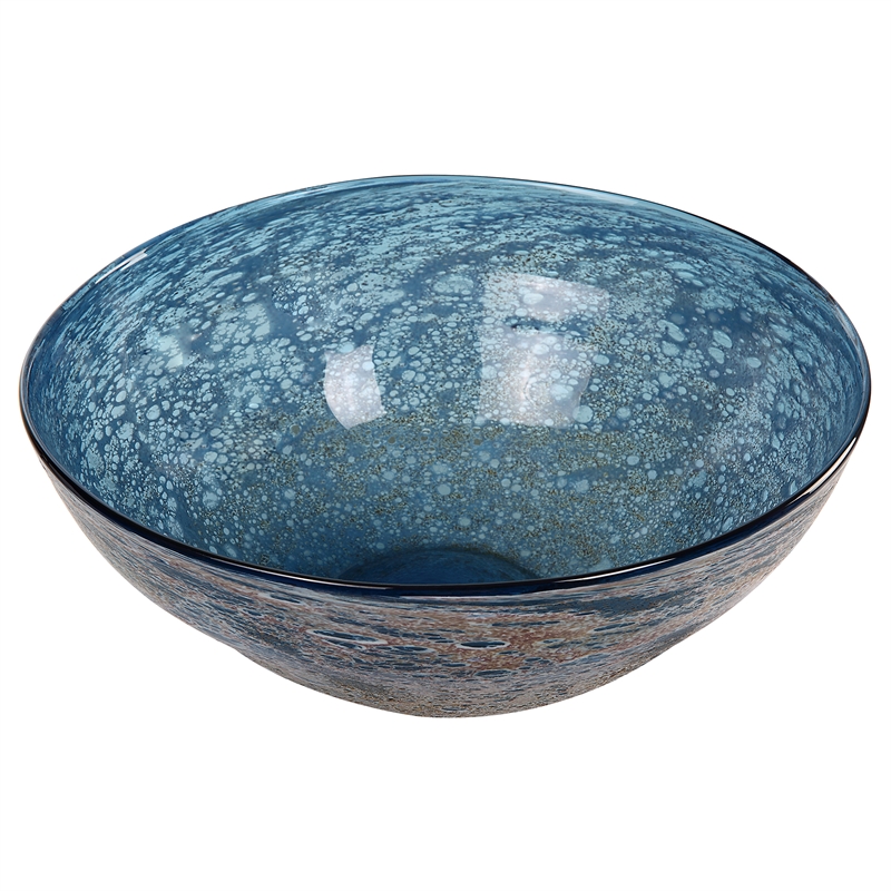 Uttermost Genovesa Coastal Blown Glass Decorative Bowl in Aqua Blue/Gold