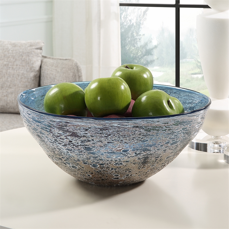 Uttermost Genovesa Coastal Blown Glass Decorative Bowl in Aqua Blue/Gold