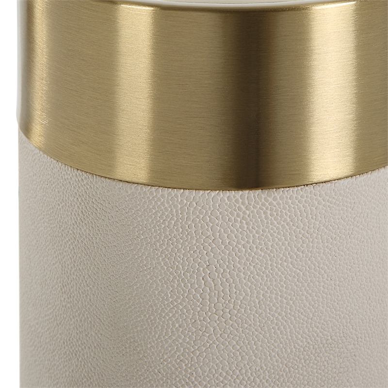 Uttermost Wessex Faux Leather/Metal Candleholder in White/Brass (Set of 2)