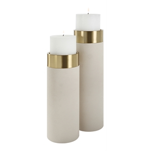 Uttermost Wessex Faux Leather/Metal Candleholder in White/Brass (Set of 2)