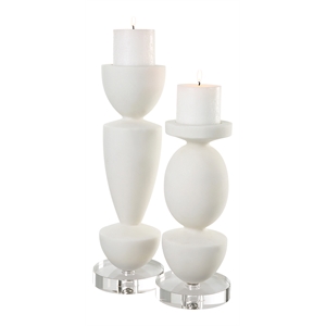 Uttermost Lido Modern Rice Stone/Crystal Candleholder in White/Clear (Set of 2)