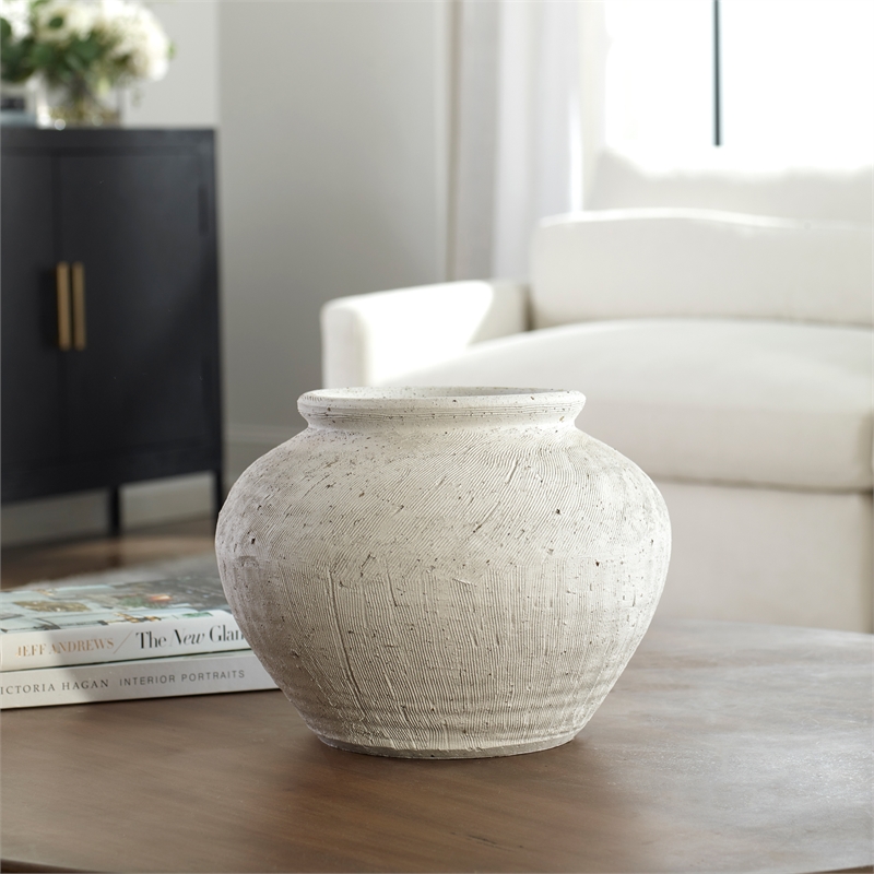 Uttermost Floreana Coastal Ceramic Round Decorative Vase in White