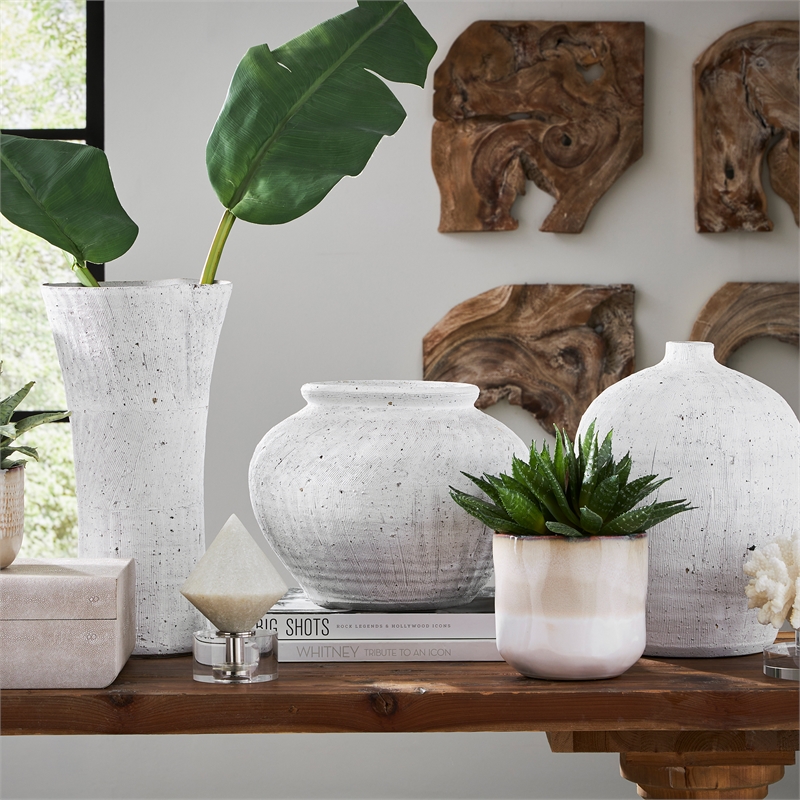 Uttermost Floreana Coastal Ceramic Round Decorative Vase in White