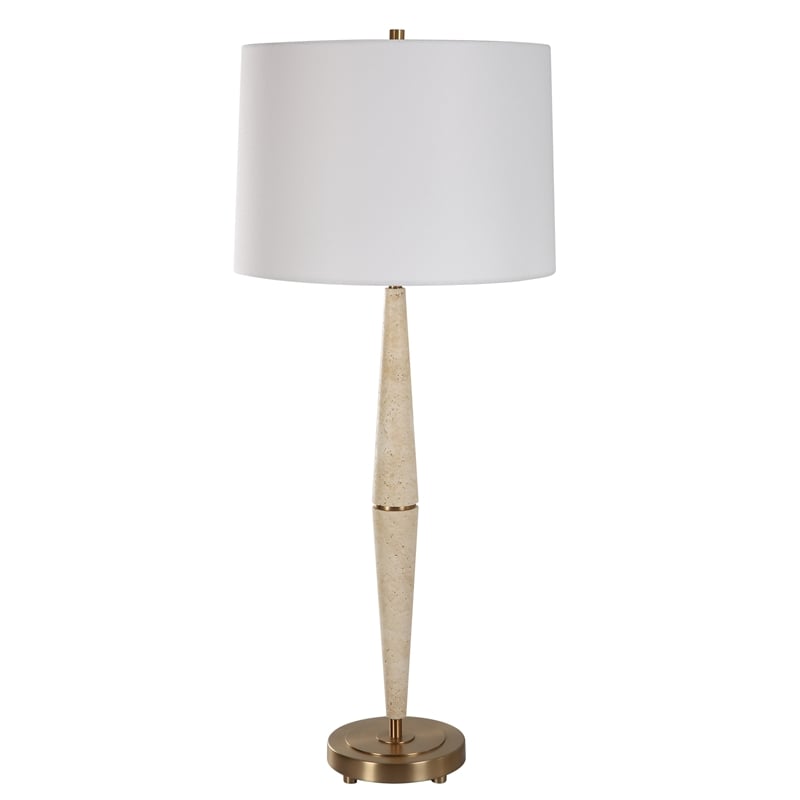 Uttermost Palu Coastal Iron Metal and Fabric Table Lamp in Brass/White