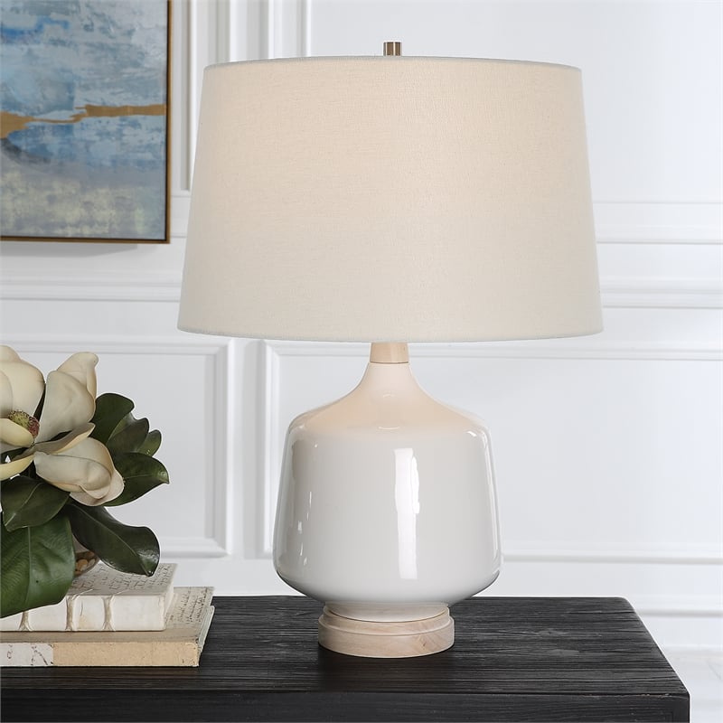 Uttermost Opal Coastal Ceramic and Fabric Table Lamp in White