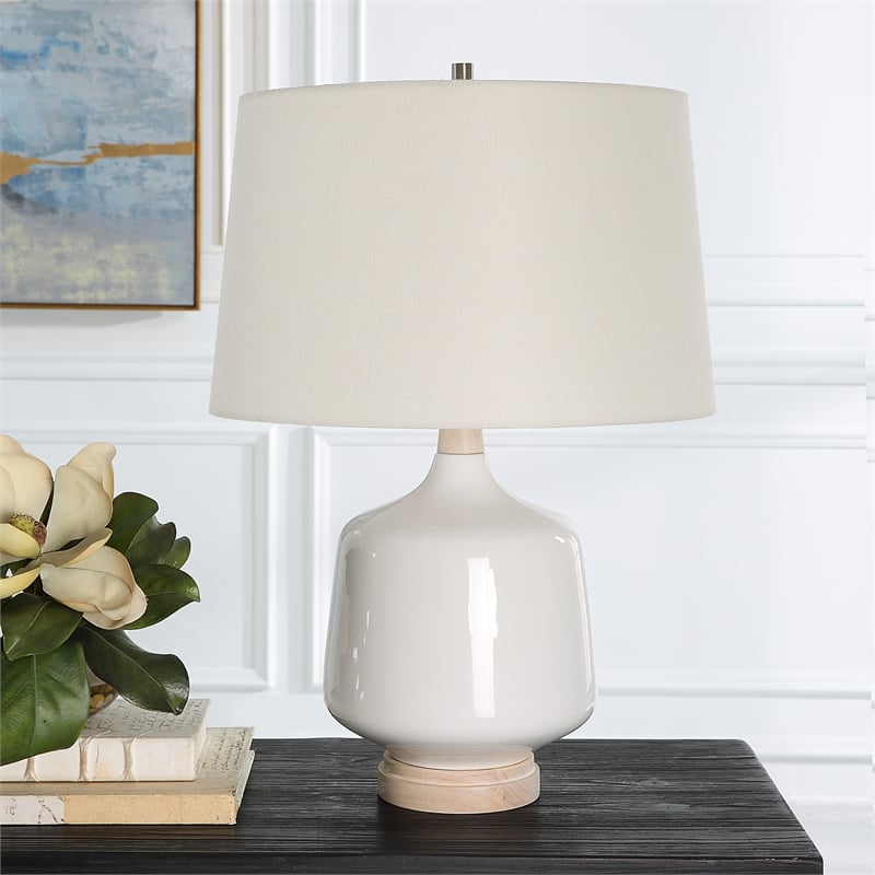 Uttermost Opal Coastal Ceramic and Fabric Table Lamp in White
