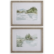 Uttermost Serene Traditional Wood Lake Framed Print in Gray (Set of 2)