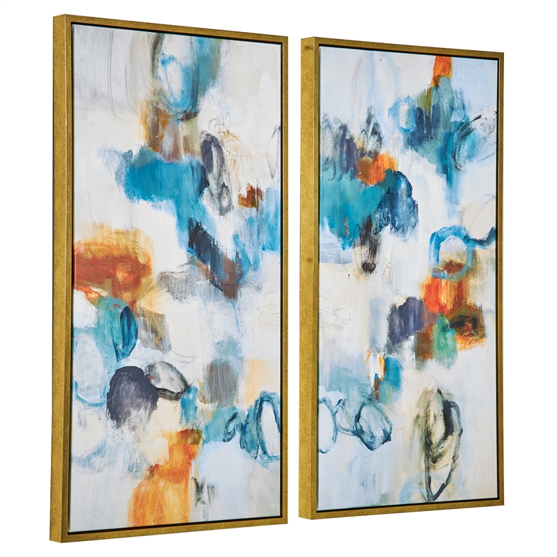 Uttermost Casual Moments Wood & Canvas Art in Gold/Multi-Color (Set of 2)